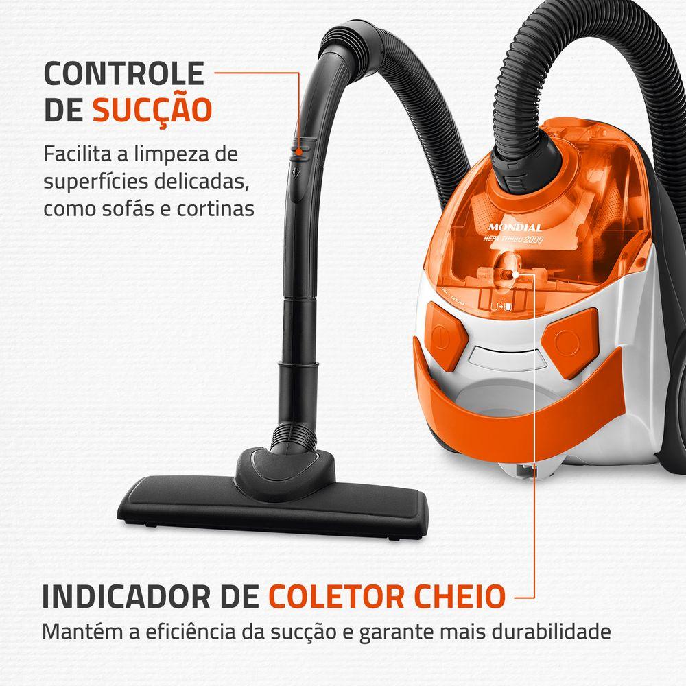 Aspirador de Pó Hepa Turbo 2000 Mondial Branco e Laranja 1500W AP-15 - 4