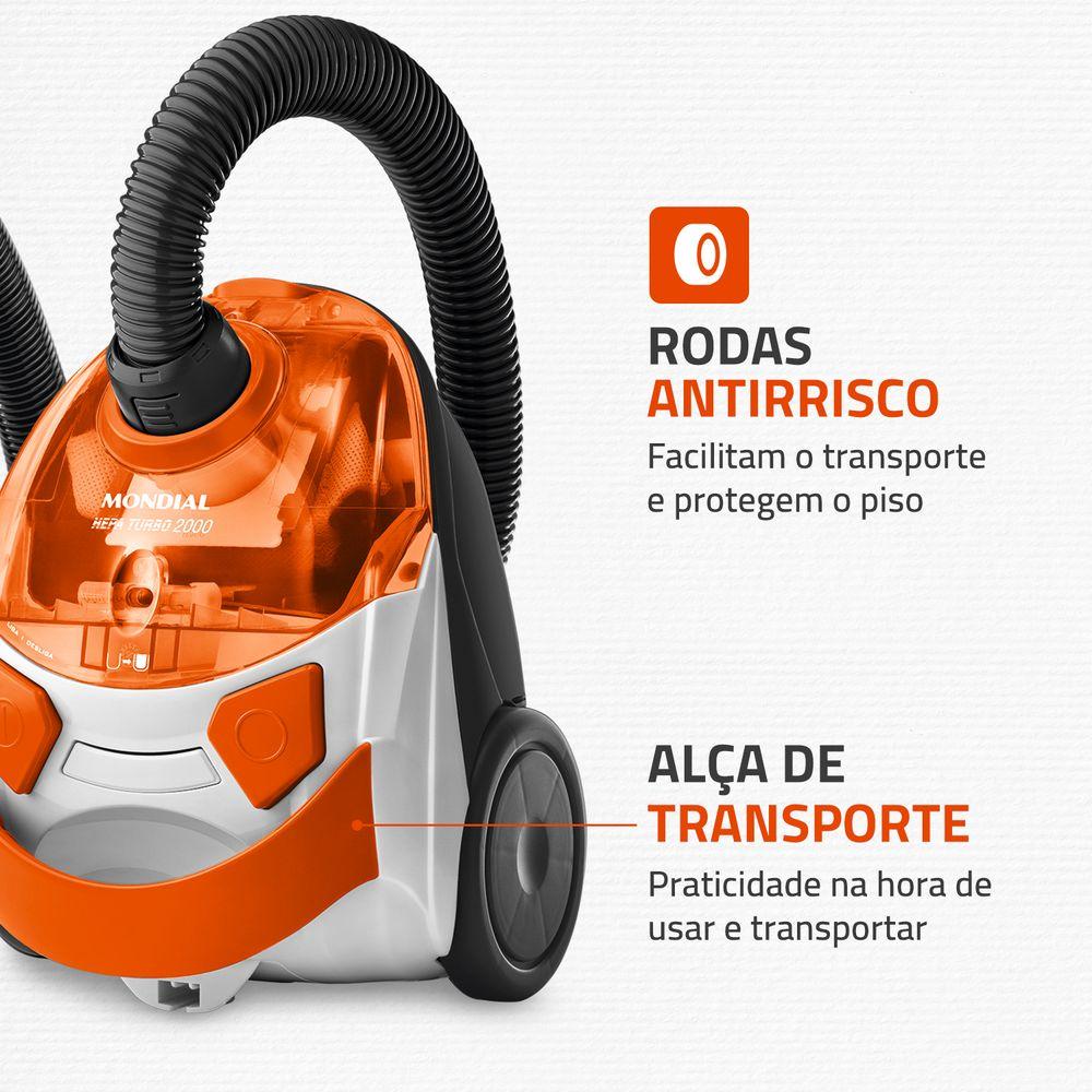 Aspirador de Pó Hepa Turbo 2000 Mondial Branco e Laranja 1500W AP-15 - 5