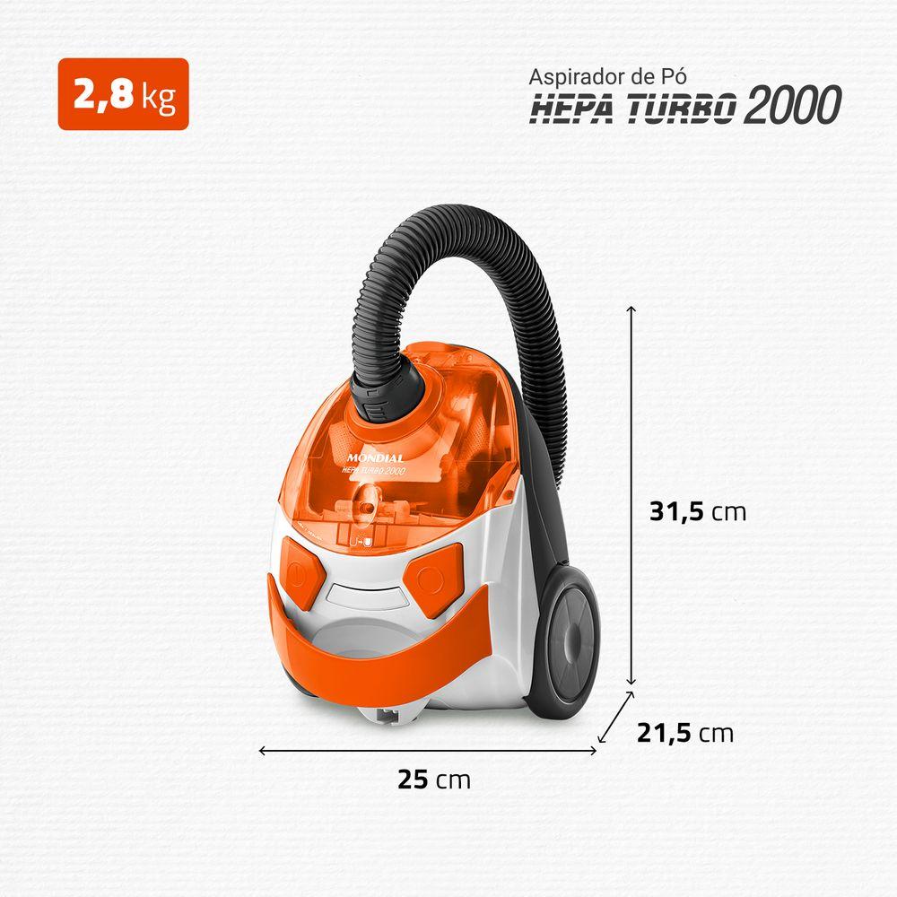 Aspirador de Pó Hepa Turbo 2000 Mondial Branco e Laranja 1500W AP-15 - 8