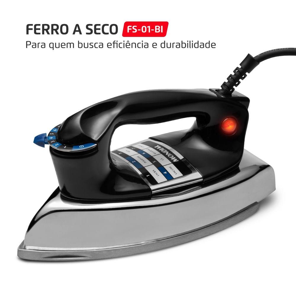 Ferro a Seco Mondial Preto e Cromado 1400W FS-01-BI - 2