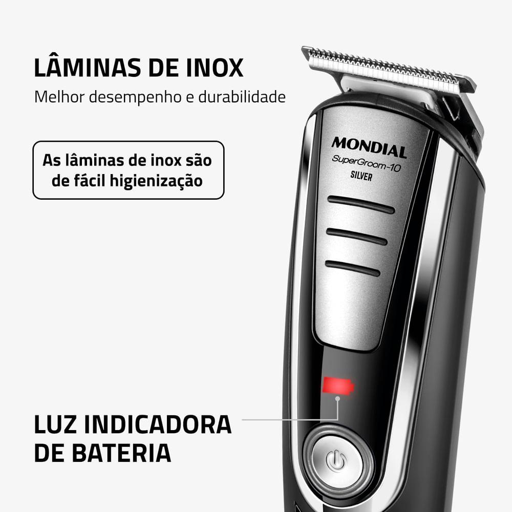 Aparador de Pelos Super Groom 10 Mondial Preto/Prata 6W Bivolt - BG-06 - 5