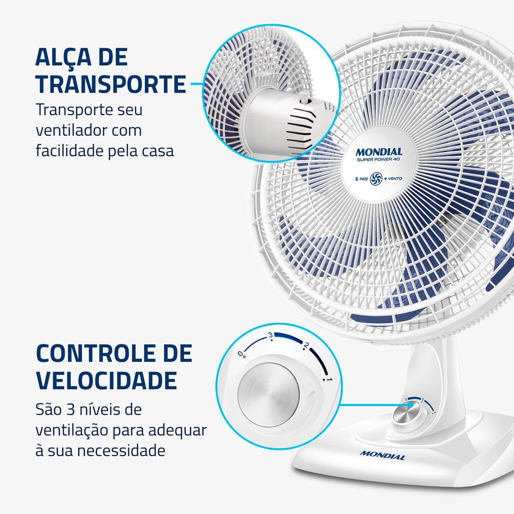Ventilador de Mesa 40cm Super Power Mondial Branco e Azul 140W VSP-40-W - 5