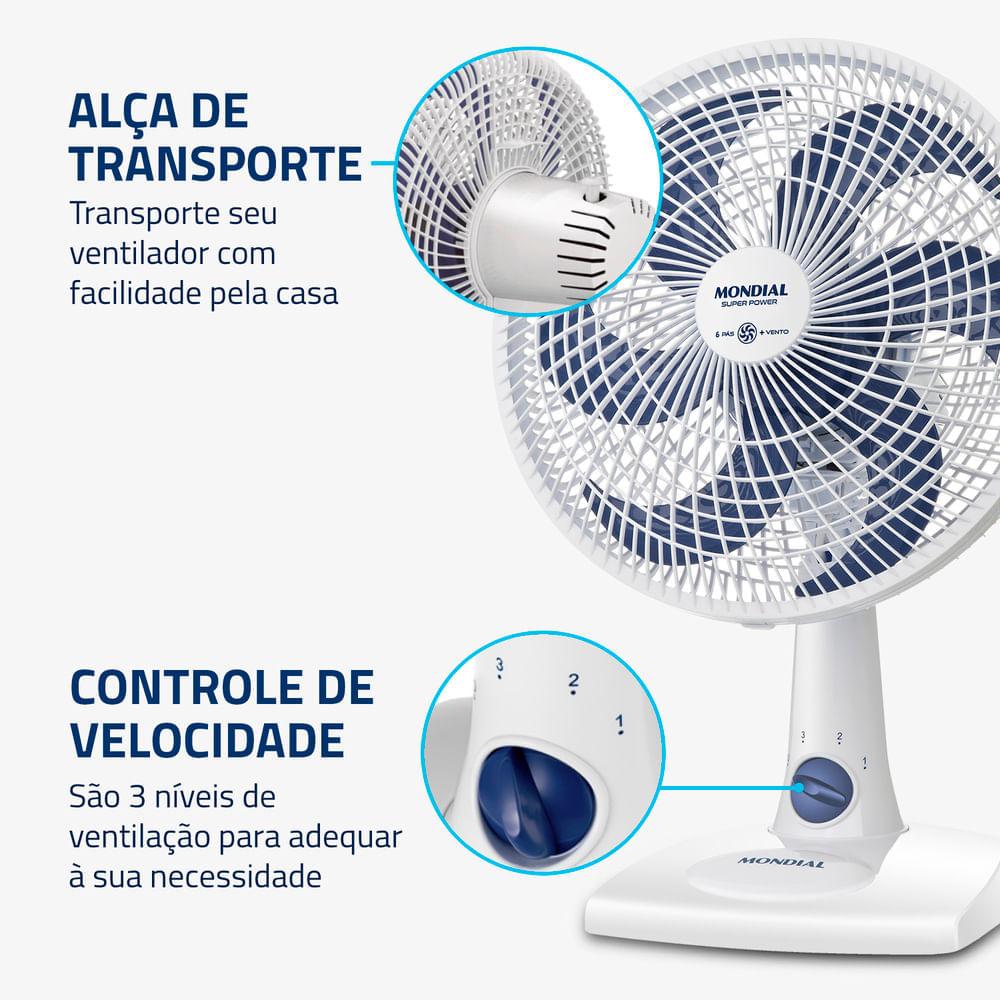 Ventilador de Mesa 30cm Super Power Mondial Branco e Azul Escuro 60W VSP-30-W - 5
