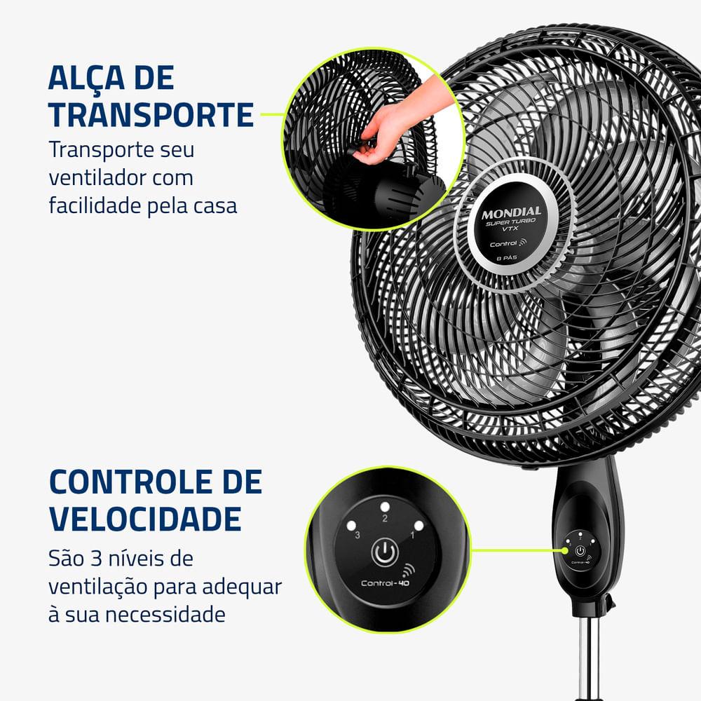 Ventilador Coluna 40cm Super Turbo Tech Mondial Preto e Prata 140W VTX-40C-8P-CR - 4