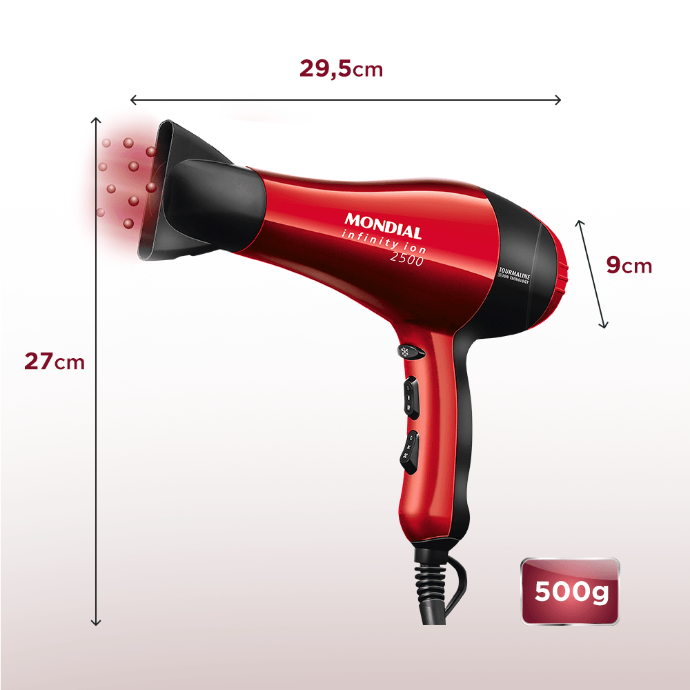 Secador Infinity 2500 Mondial Vermelho e Preto 1900W SC-12 - 6