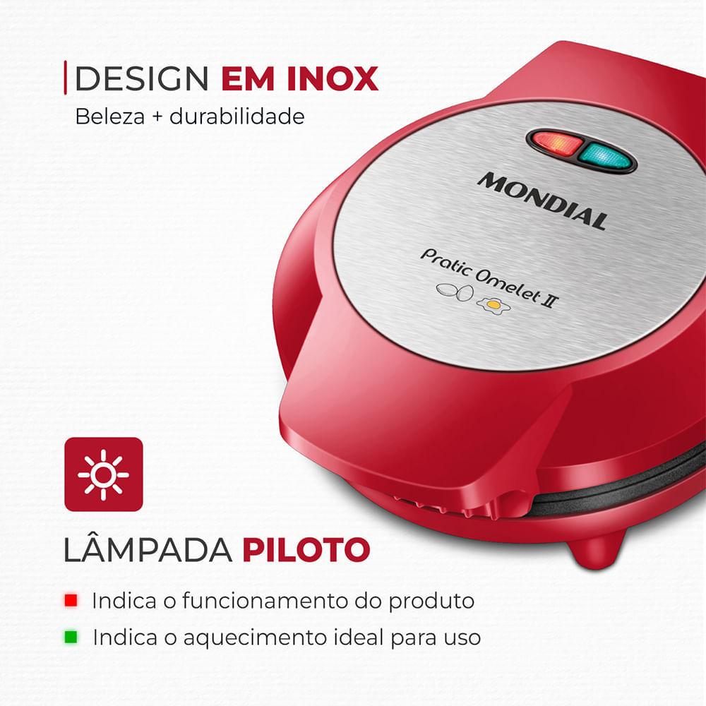 Omeleteira Pratic Omelet II Mondial Vermelho e Inox 800W OM-04-RI - 5