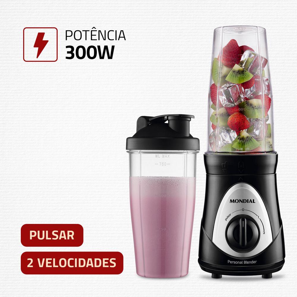 Liquidificador Portátil Personal Blender Mondial Preto e Prata 300W DG-01 - 2