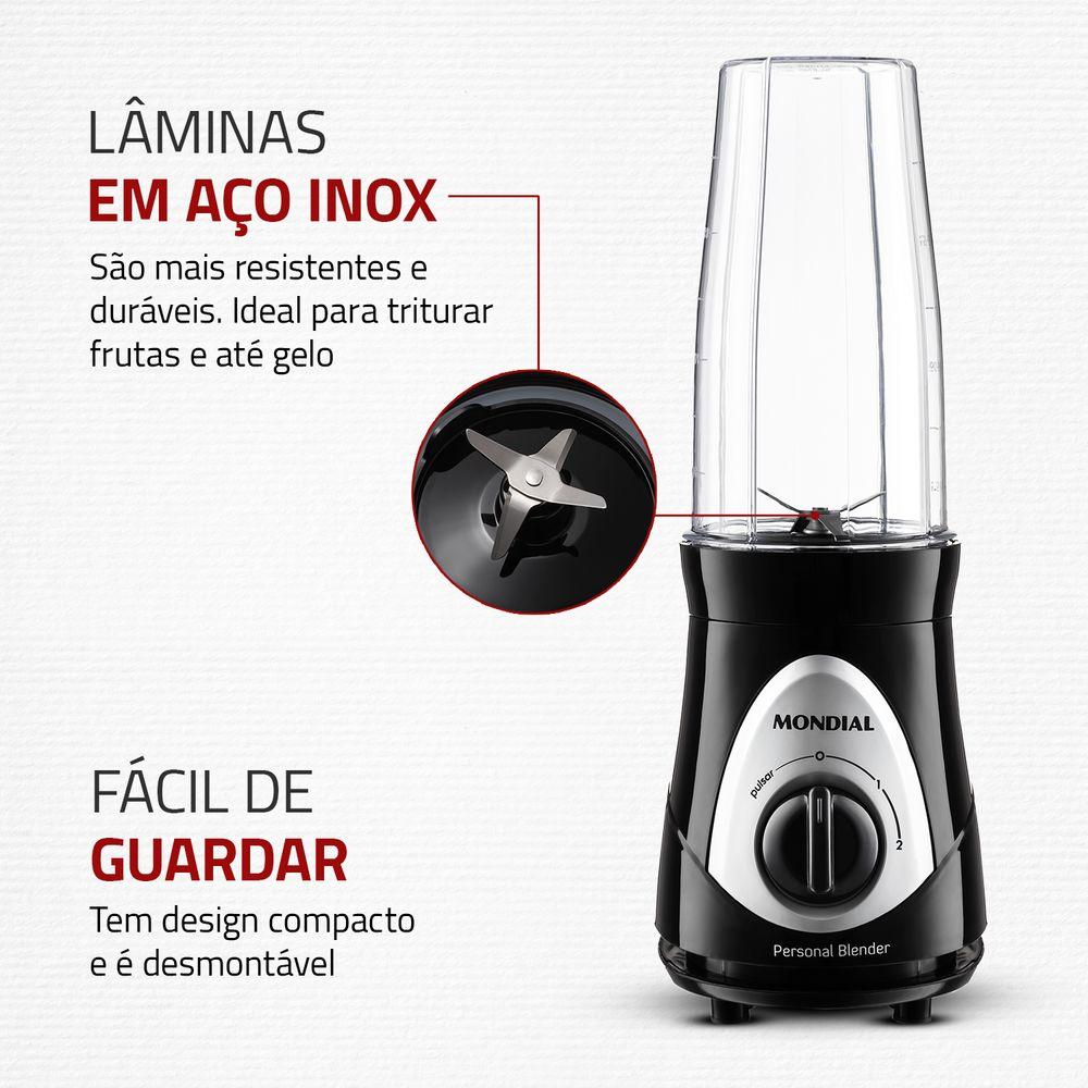 Liquidificador Portátil Personal Blender Mondial Preto e Prata 300W DG-01 - 5