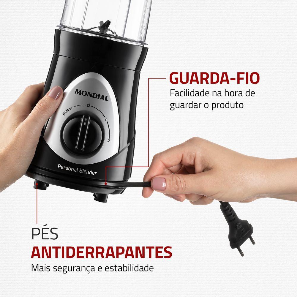 Liquidificador Portátil Personal Blender Mondial Preto e Prata 300W DG-01 - 6