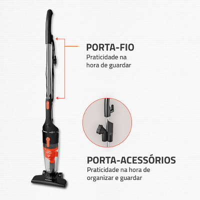 Aspirador de Pó Vertical 2 em 1 Mondial Turbo Cycle  Preto e Laranja 1100W AP-35