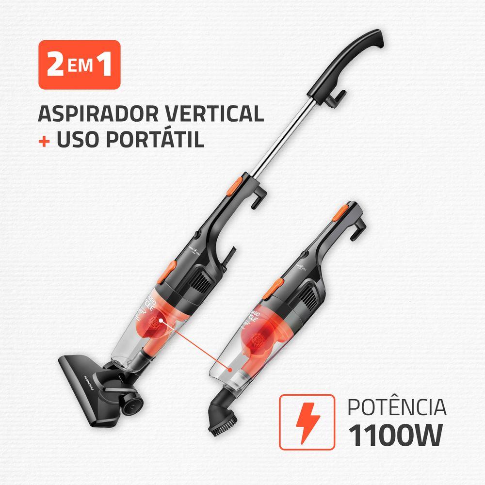 Aspirador de Pó Vertical 2 em 1 Mondial Turbo Cycle  Preto e Laranja 1100W AP-35 - 2