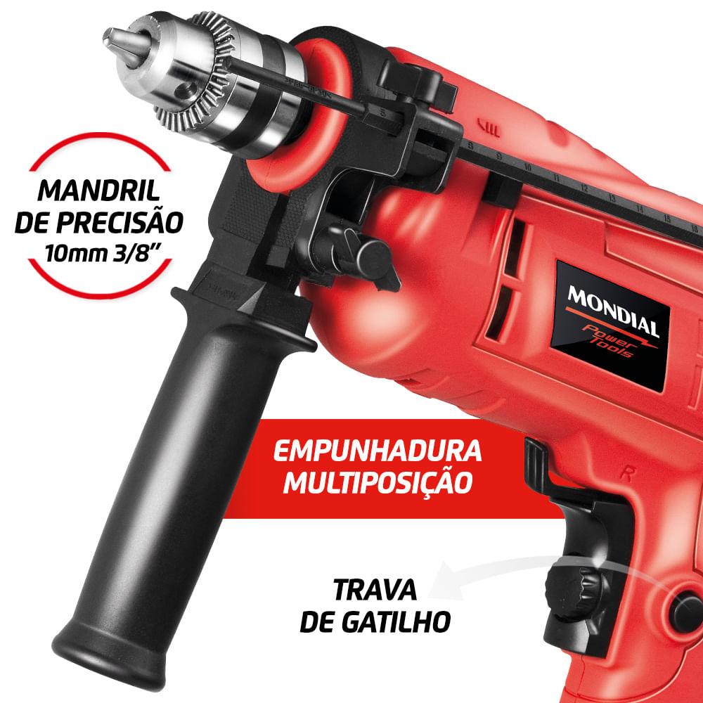 Furadeira de Impacto Mondial Preto e Vermelho 600W FFI-07 - 3