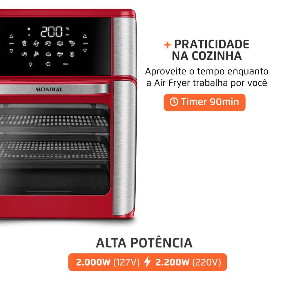 Fritadeira Air Fryer Forno Oven 12L Mondial Vermelho/Inox 2000W - AFON-12L-RI - 7