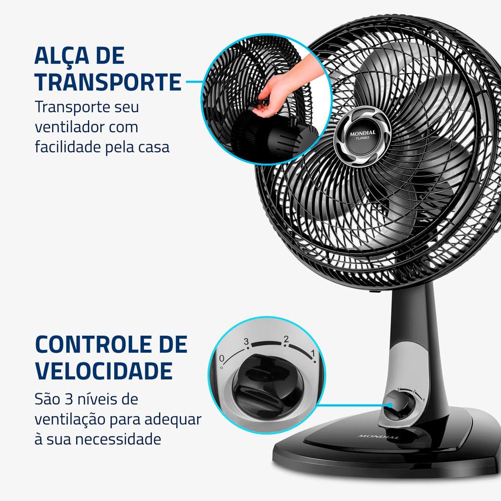 Ventilador de Mesa 30cm Turbo Mondial Preto/Prata 60W VT-30-NB - 5