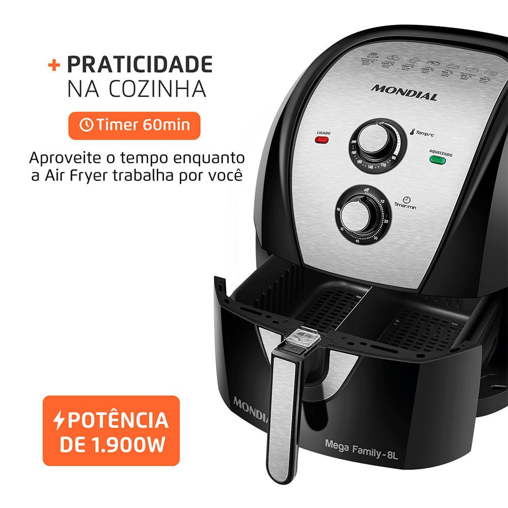 Fritadeira Sem Óleo Com Divisória Air Fryer 8L Mondial Preto/Inox 1900W - AFD-80-BI - 5