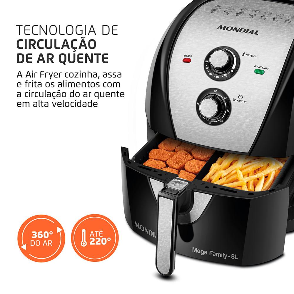 Fritadeira Sem Óleo Com Divisória Air Fryer 8L Mondial Preto/Inox 1900W - AFD-80-BI - 7