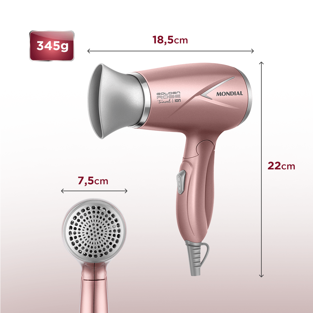 Secador de Cabelos Travel Mondial Golden Rose 1200W SC-47-GR - 7