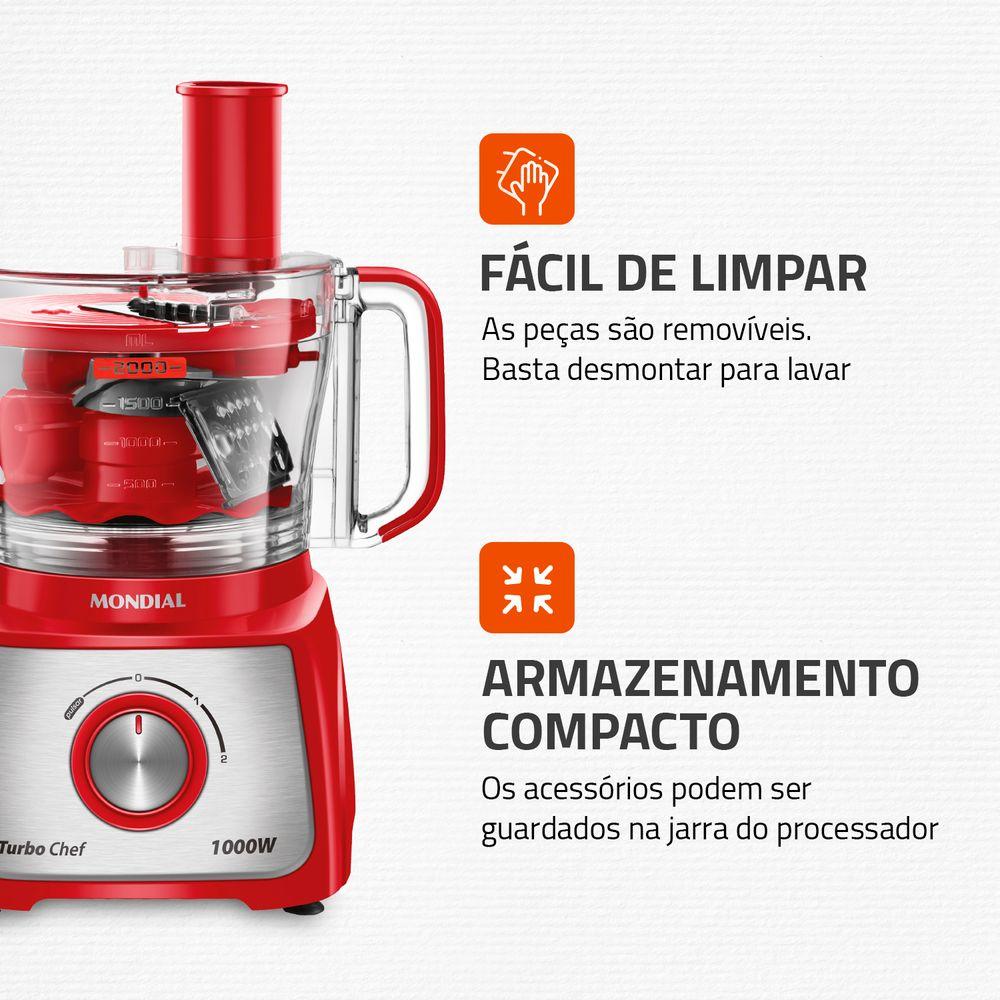 Multiprocessador Turbo Chef 7 em 1 Mondial Vermelho 1000W MPN-01-RE - 9
