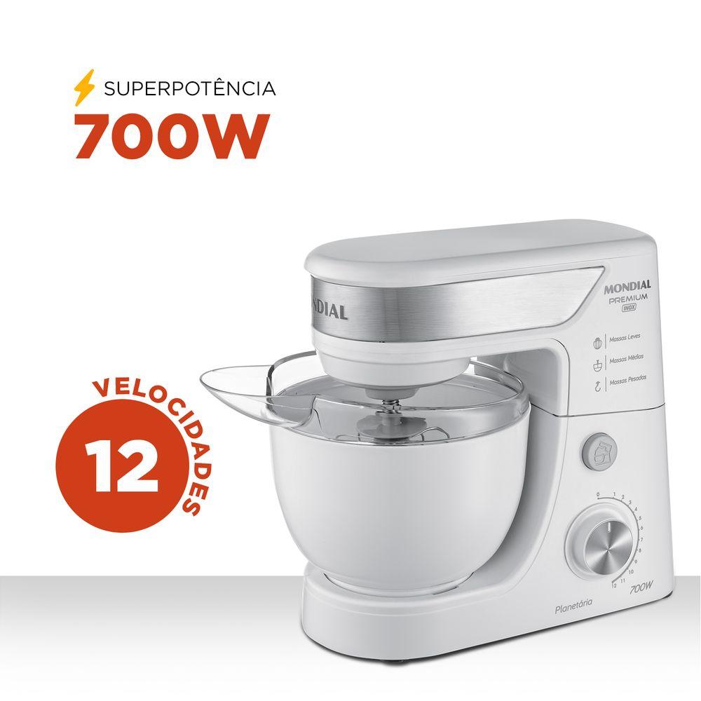 Batedeira Planetária Mondial Branco e Inox 700W BP-01P-W - 2