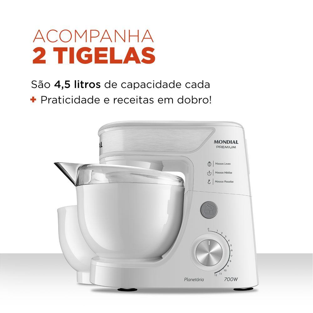 Batedeira Planetária Mondial Branco e Inox 700W BP-01P-W - 4