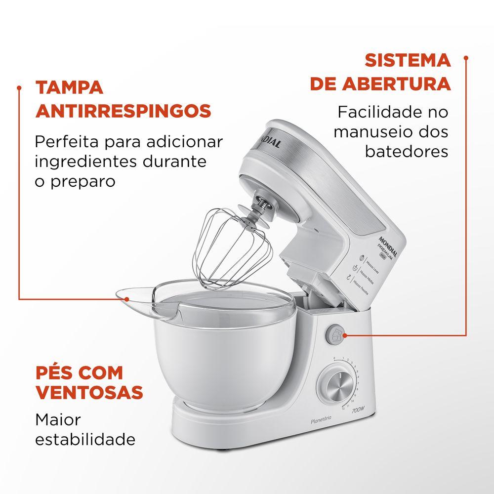 Batedeira Planetária Mondial Branco e Inox 700W BP-01P-W - 6