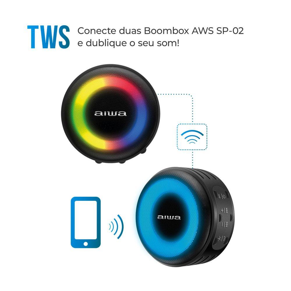 Caixa de Som Speaker AIWA SP-02 10W Bluetooth 16H IP65 RGB USB TWS - 7
