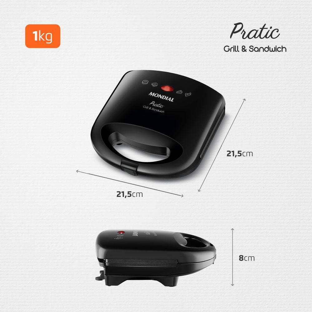 Grill E Sandwich Pratic Mondial Preto 750W SN-01 - 6
