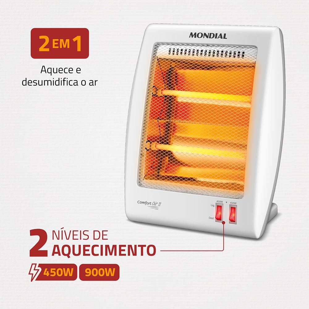 Aquecedor Quartzo Comfort Air II Mondial Branco e Cinza 900W A-15 - 2