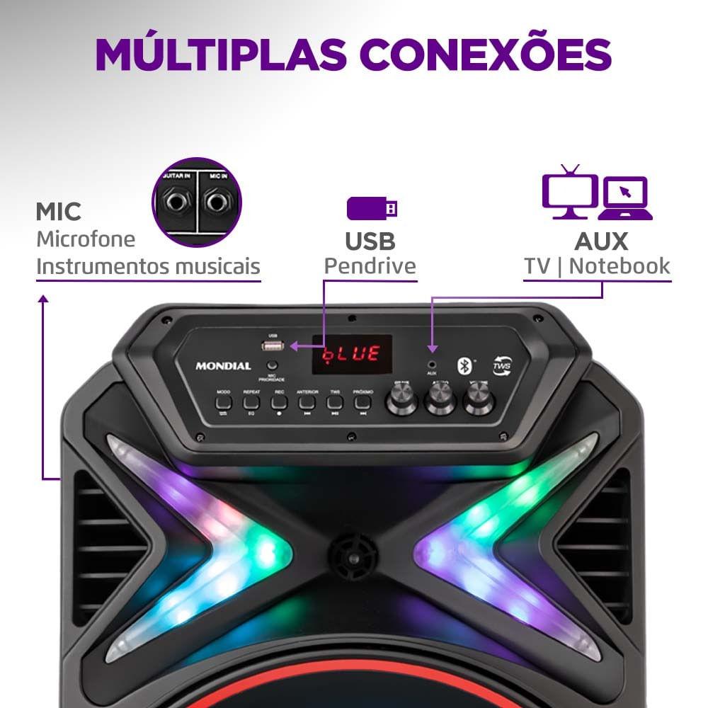 Caixa Amplificada Connect Lights Mondial Preto e Vermelho 700W RMS CM-700 - 3