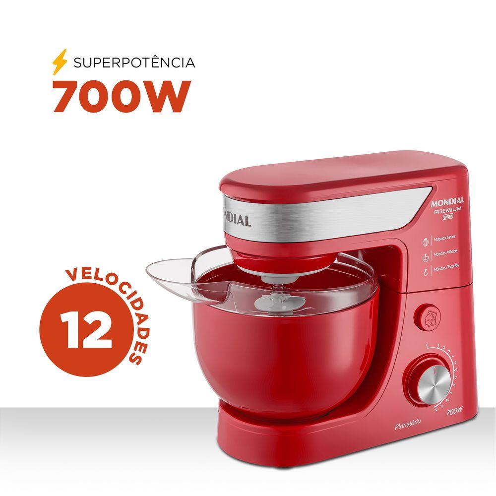 Batedeira Planetária Mondial Vermelho e Inox 700W BP-01P-R - 2