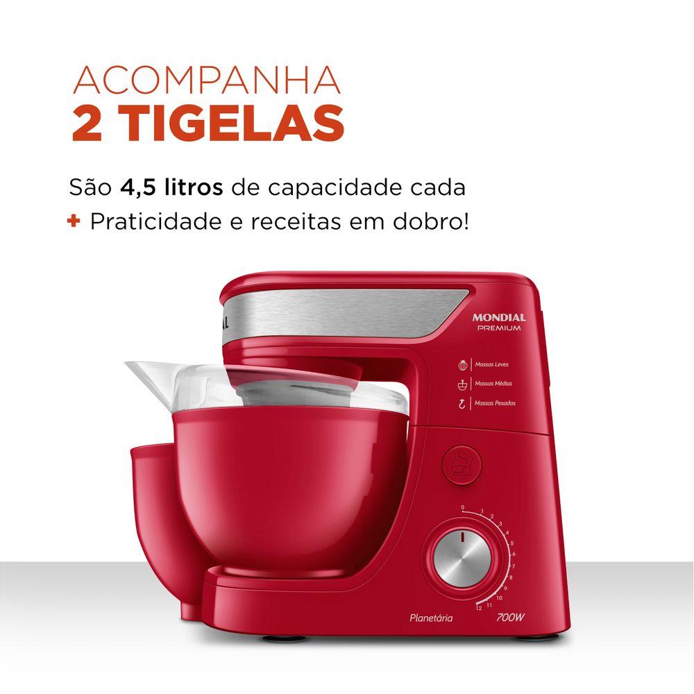 Batedeira Planetária Mondial Vermelho e Inox 700W BP-01P-R - 4