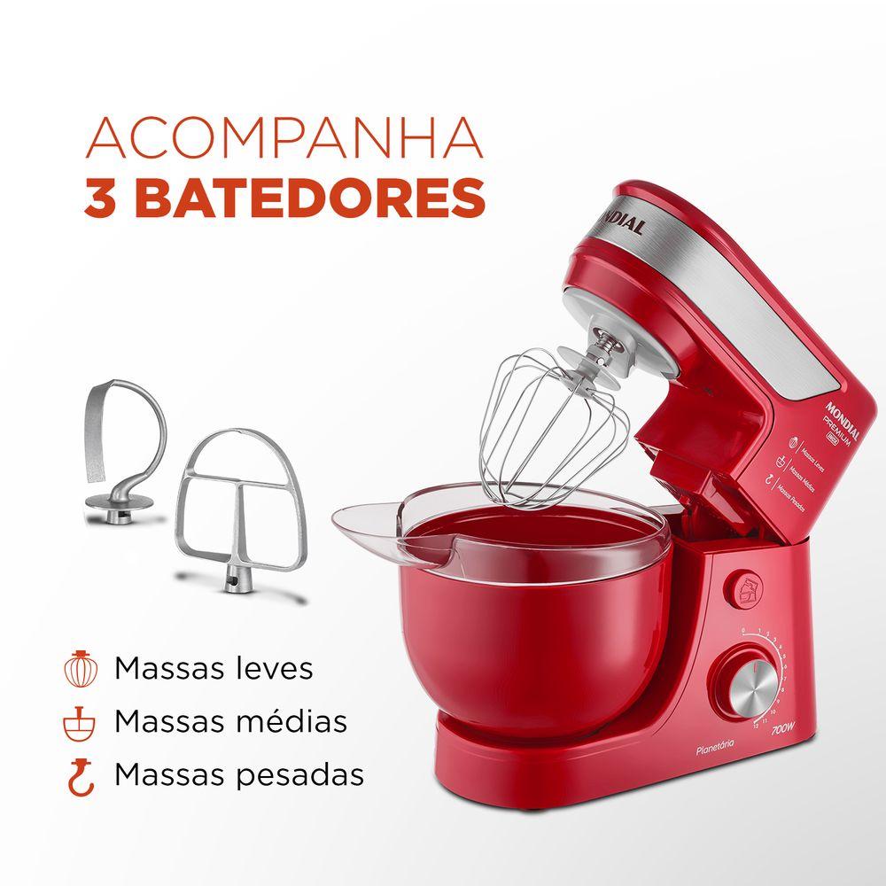 Batedeira Planetária Mondial Vermelho e Inox 700W BP-01P-R - 5