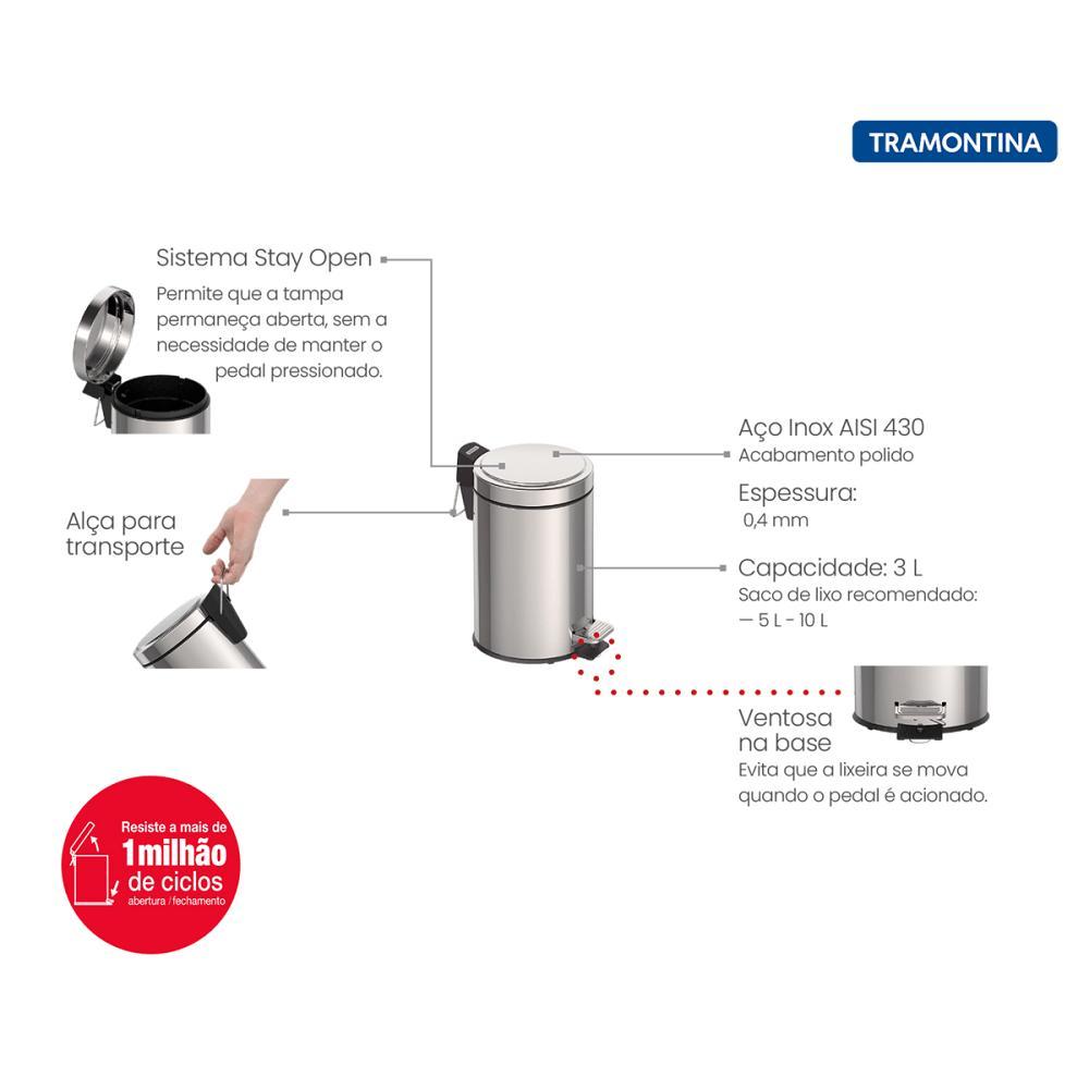 Lixeira Inox Tramontina Brasil 3L Com Pedal 94538103 - 3