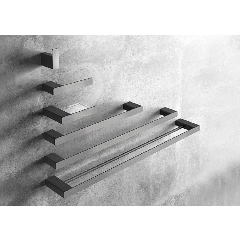 Porta Toalha Duplo Bastao Docolflat Grafite Escovado 1013770 - 4