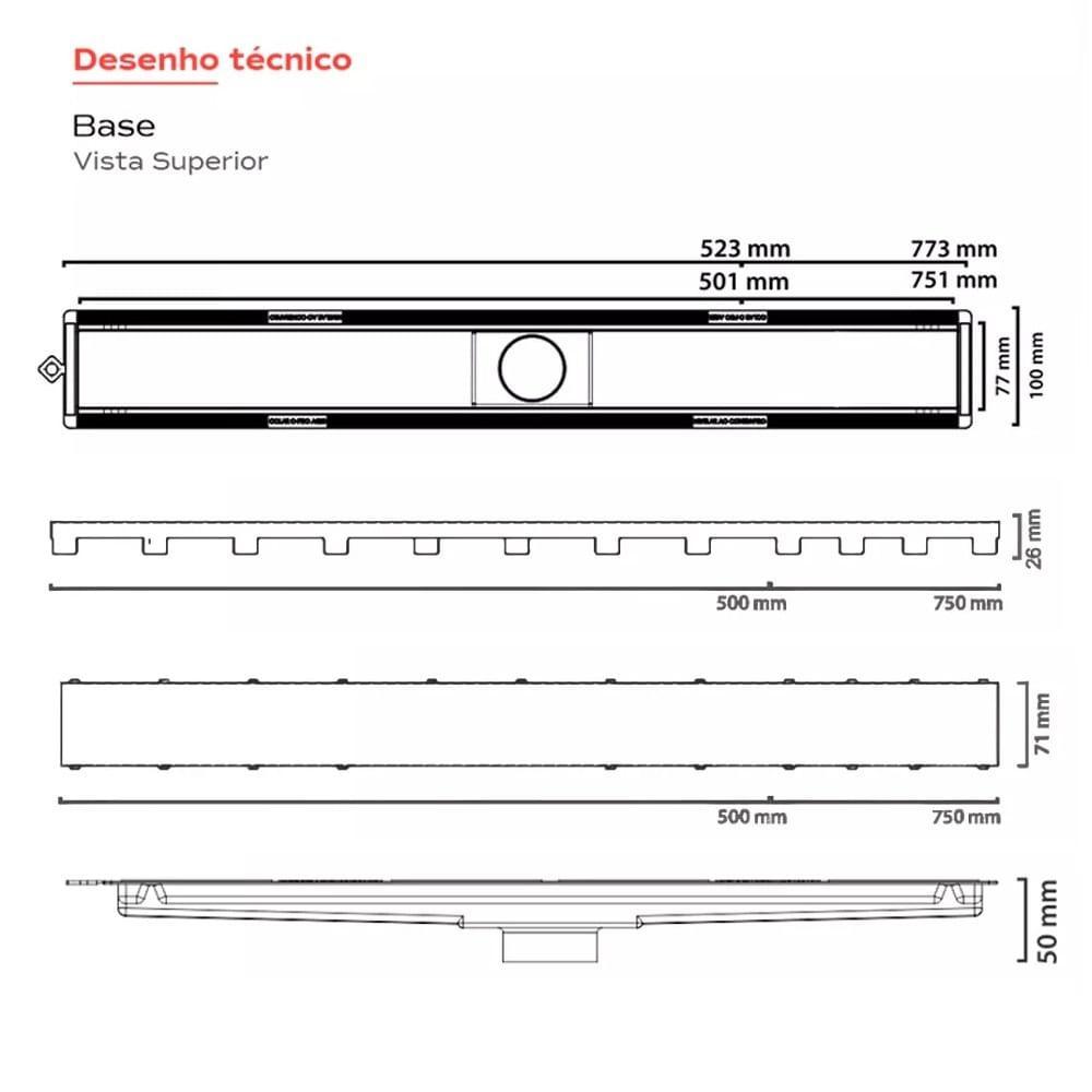 Ralo Linear Pvc Seco 50cm Saida Central Inox Polido 8880 - 2