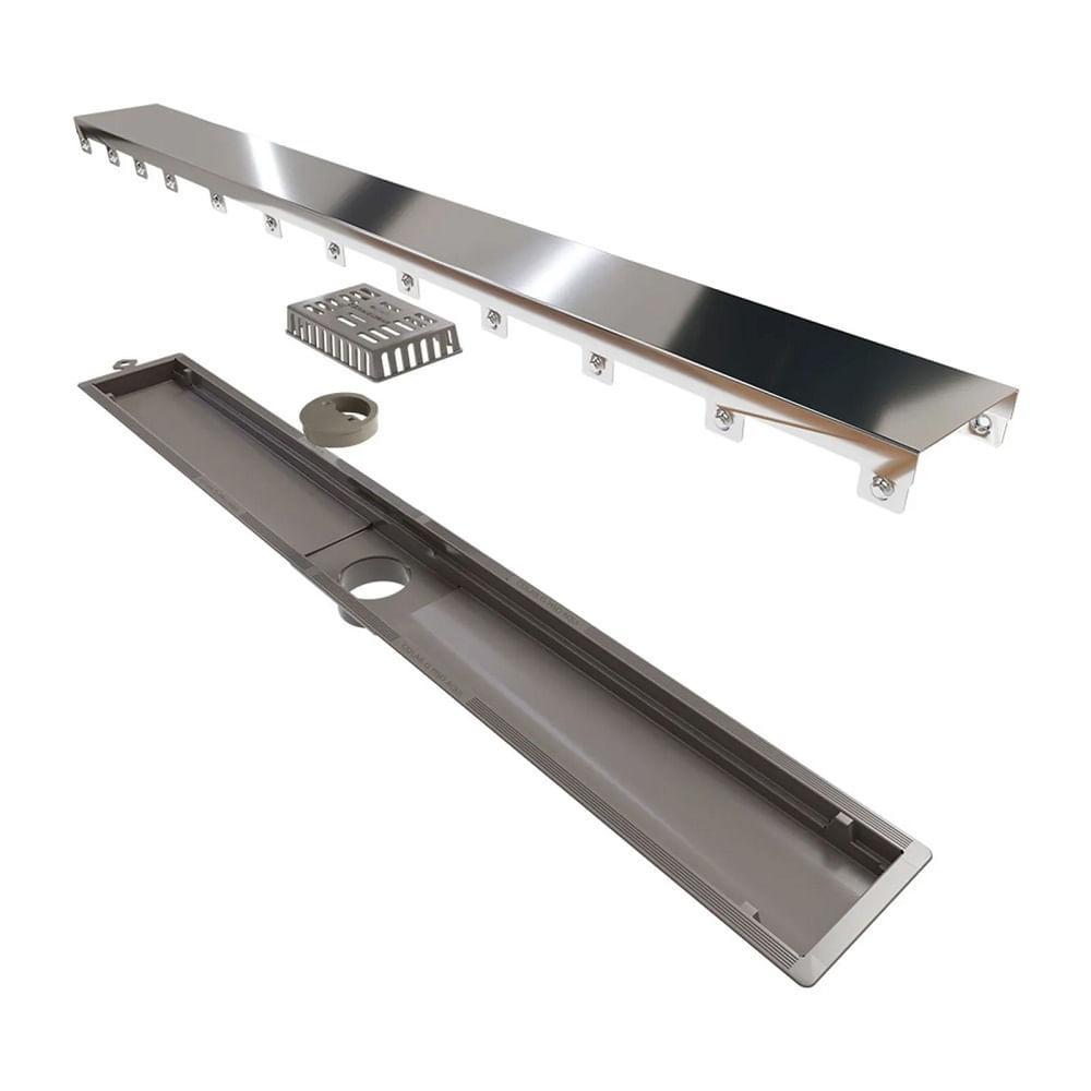 Ralo Linear Pvc Seco 75cm Saida Central Inox Polido 8886 - 1