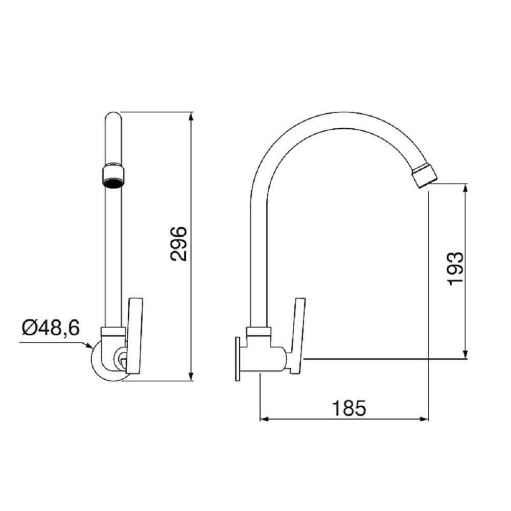 Torneira Cozinha Parede Lorenzetti Loren Studio Bk 1168 B37 - 2