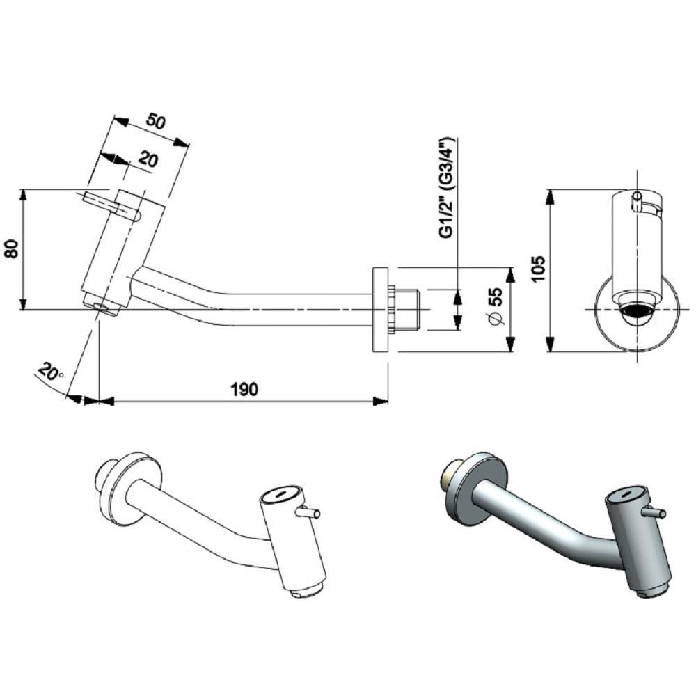 Torneira Lavatorio De Parede Celite Basic Cromada B5003c7crb - 3