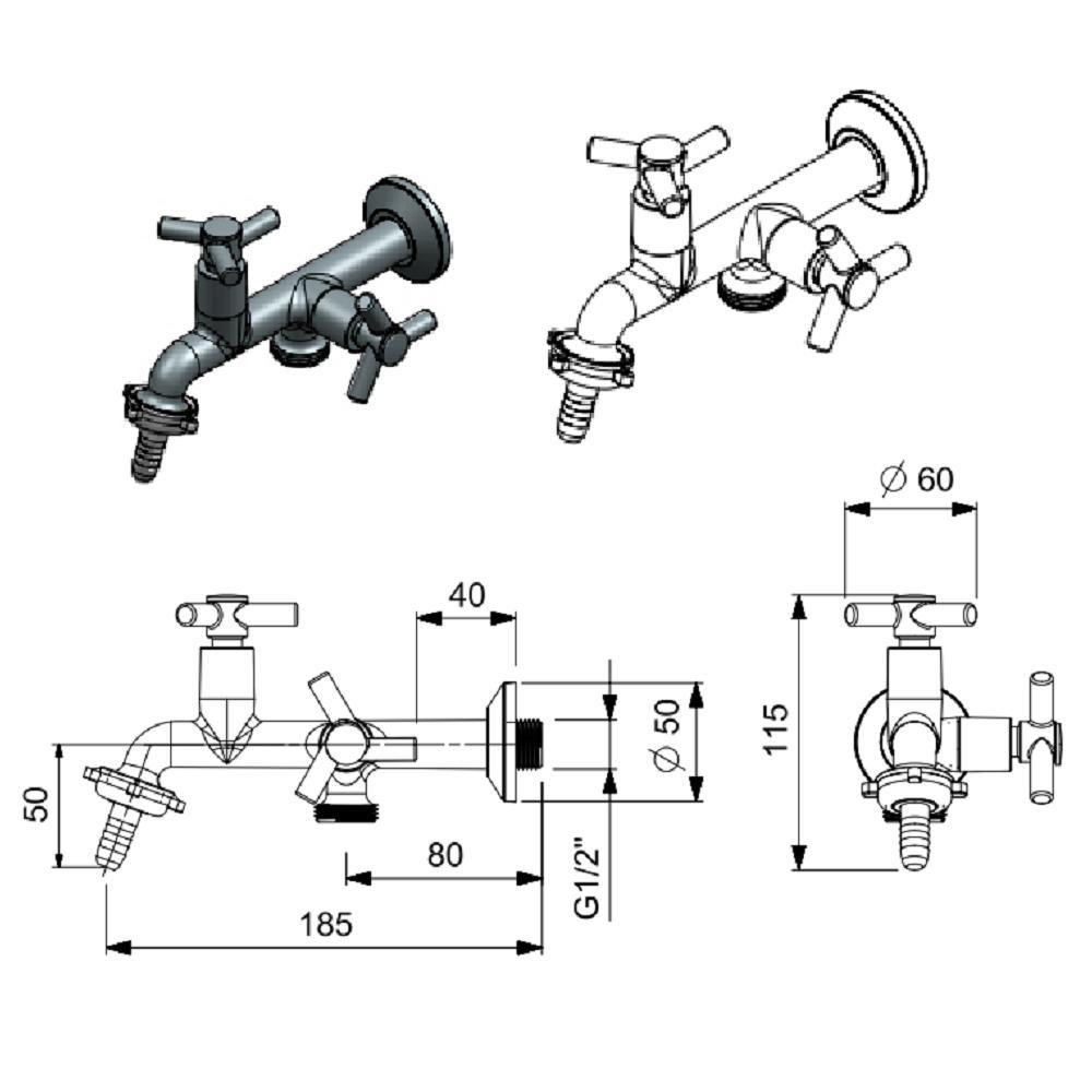 Torneira De Parede Tanque E Maquina Celite One Cr B5006ckcr3 - 2