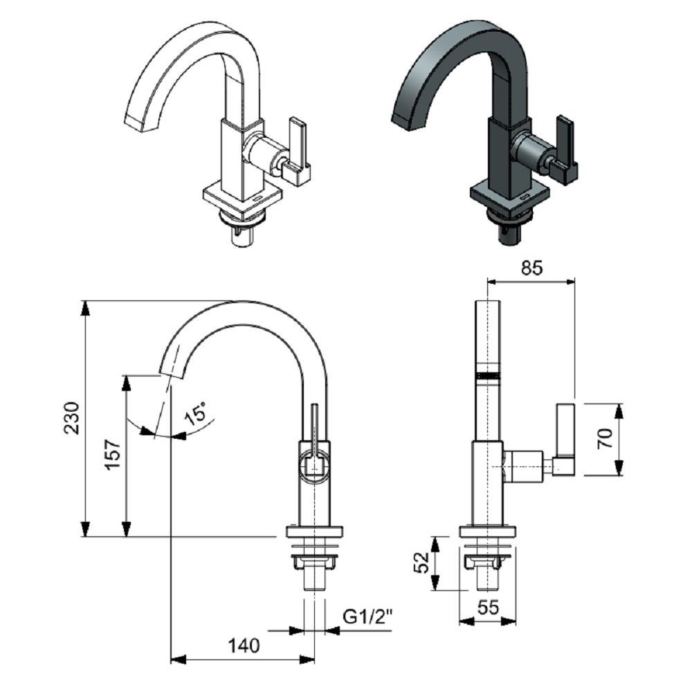 Torneira Lavatorio De Mesa Celite Elite B.alta Cr B5002c8crb - 2