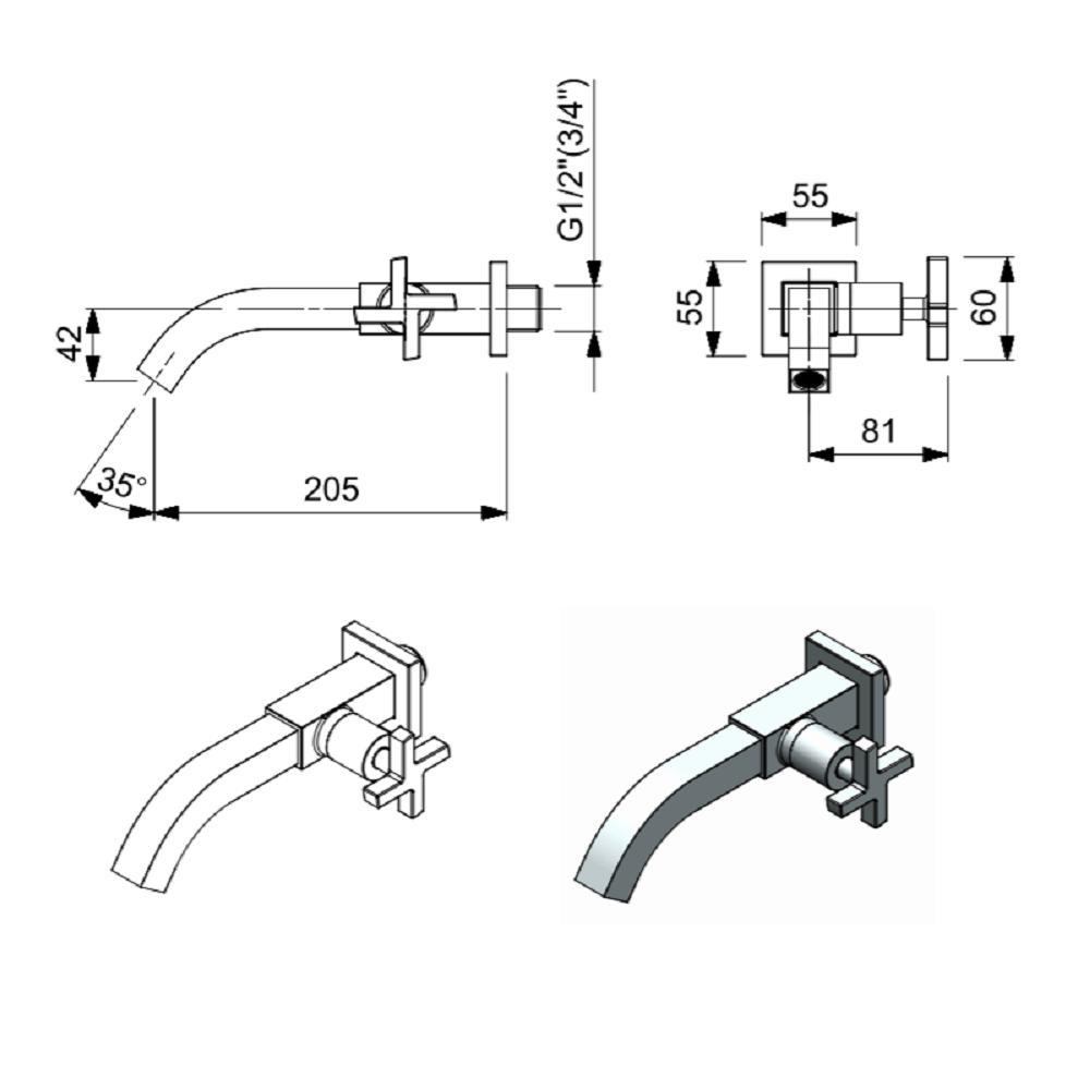 Torneira Lavatorio De Parede Celite Lotus Cromada B5003cacrb - 2