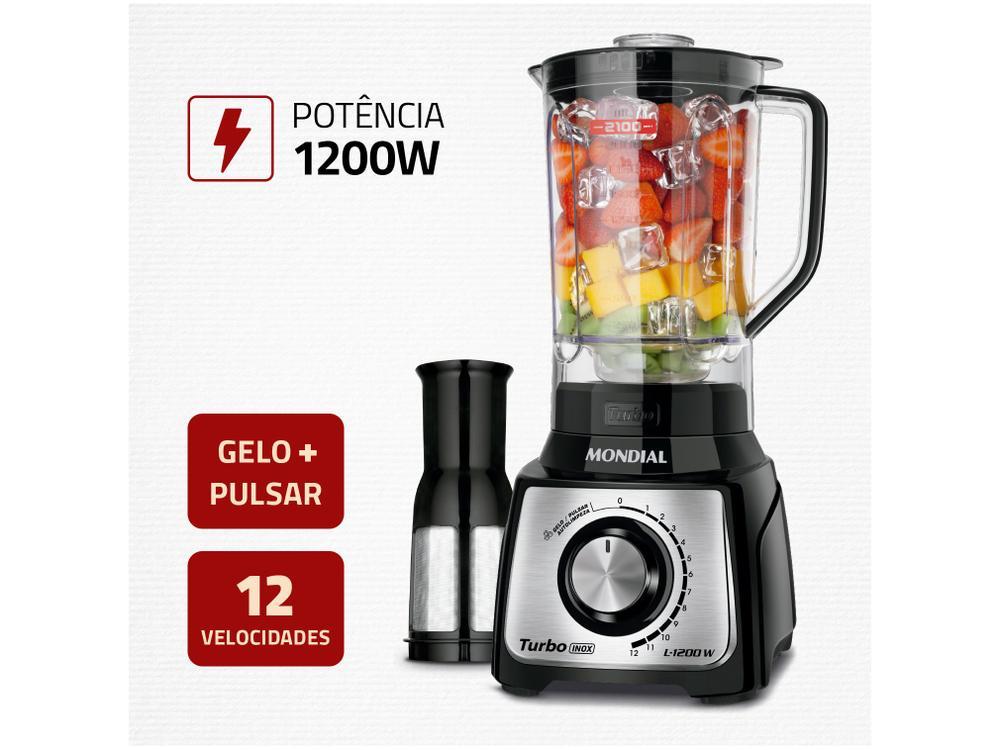 Liquidificador Mondial Turbo L-1200 BI com Filtro 12 Velocidades 1200W Inox Preto - 3