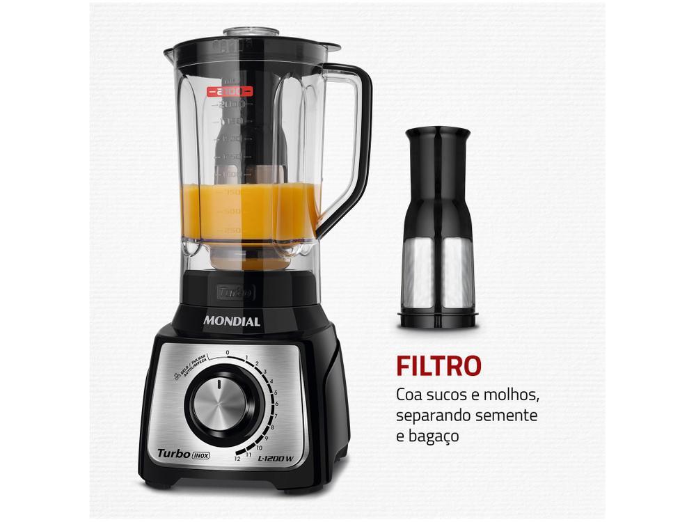 Liquidificador Mondial Turbo L-1200 BI com Filtro 12 Velocidades 1200W Inox Preto - 5