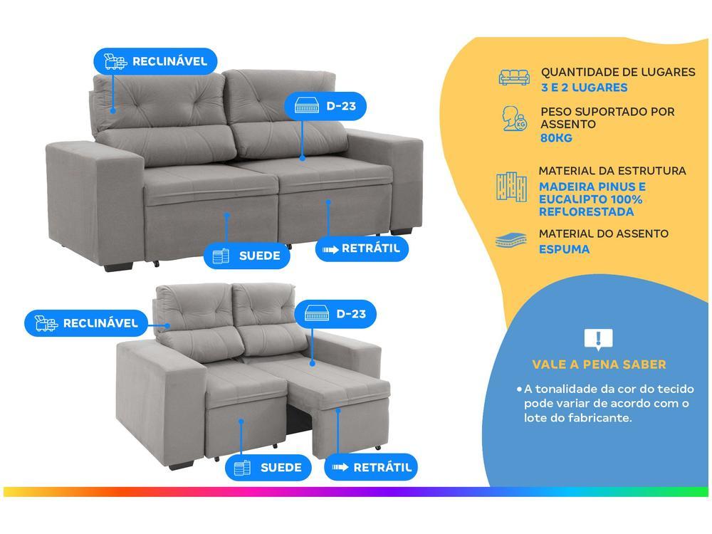 Conjunto de Sofás 2 e 3 Lugares Retrátil e - 2