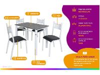 Mesa de Jantar 4 Cadeiras Retangular Aço Tampo Granito Poeme Ciplafe - 2