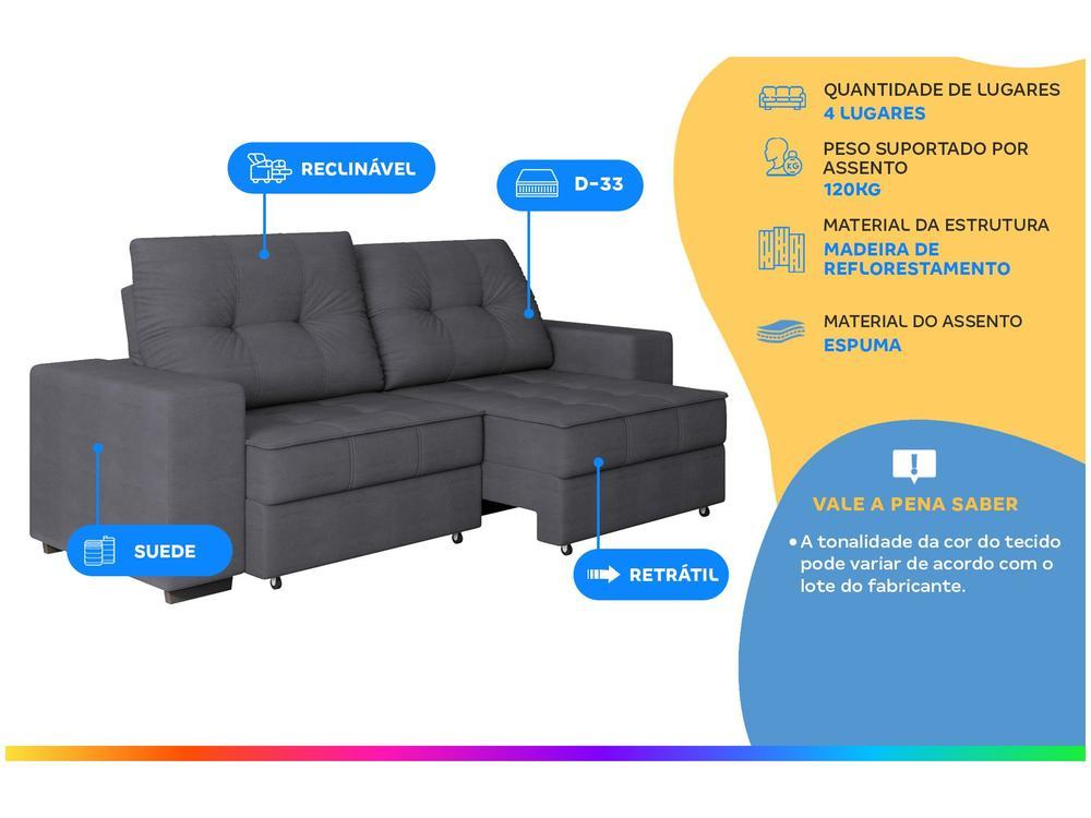 Sofá Retrátil Reclinável 4 Lugares Suede Moviment Artesano Linoforte - 2