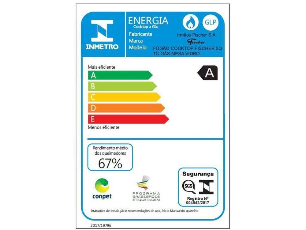 Cooktop 5 Bocas Fischer Preto a Gás GLP - 5