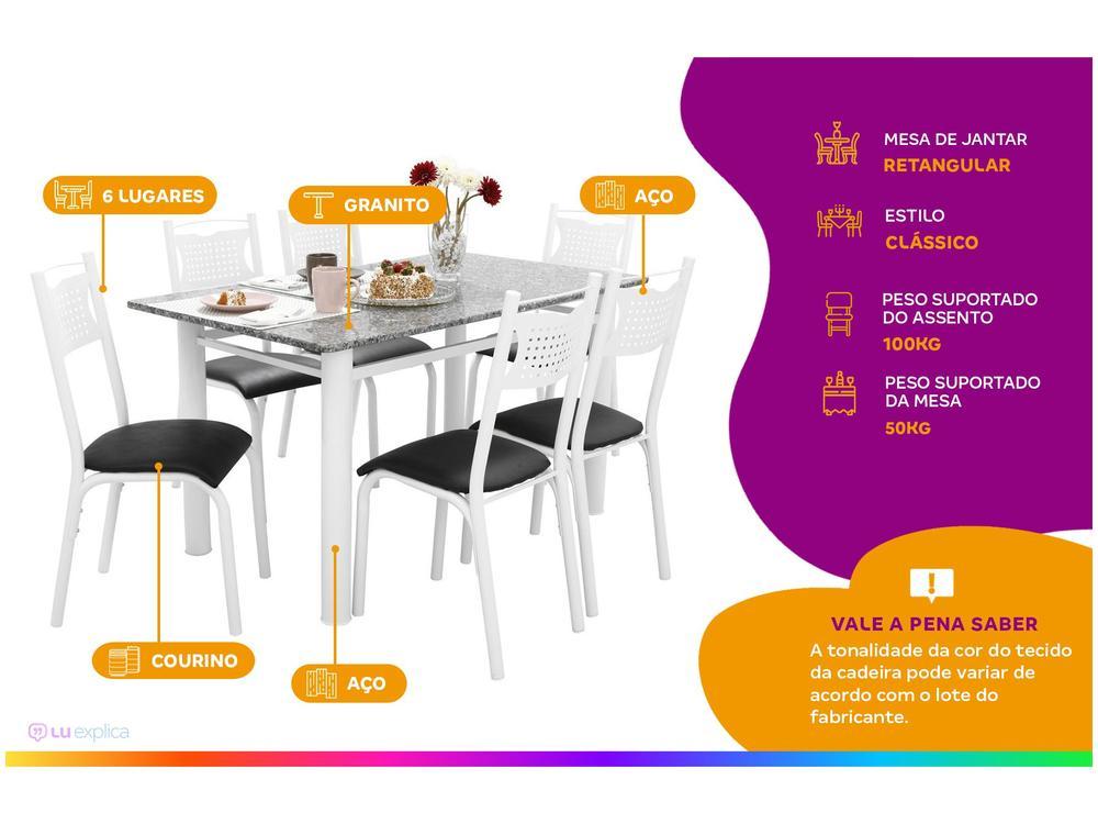 Mesa de Jantar 6 Cadeiras Retangular Aço Tampo Granito Poeme Ciplafe - 2