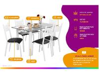 Mesa de Jantar 6 Cadeiras Retangular Aço Tampo Granito Poeme Ciplafe - 2