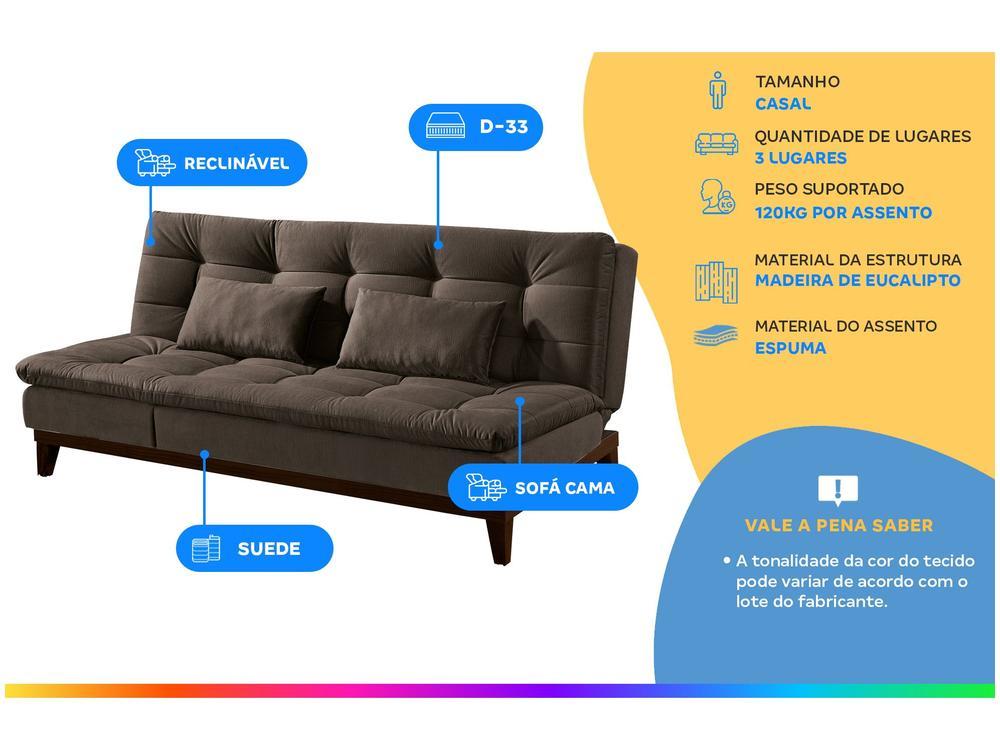 Sofá-cama Casal 3 Lugares Reclinável Suede Linoforte Jade BPM A2 - 2